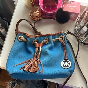 Michael Kors Blue and Tan Shoulder Bag